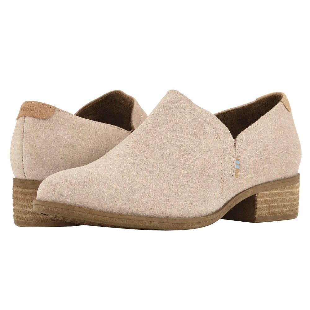 NEW TOMS Women Shaye Blush Suede Low Ankle Loafer Block Heel Shootie Bootie